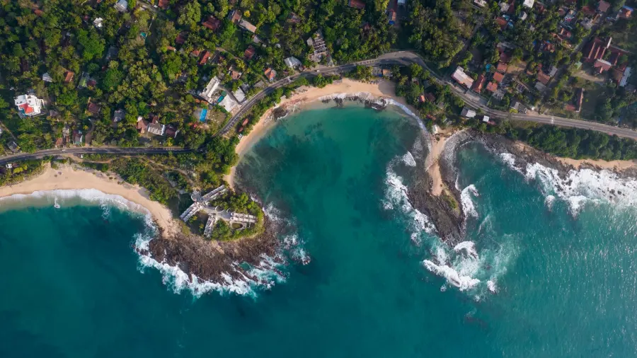 Aerial view of Tangalle beach and bay, Sri Lanka